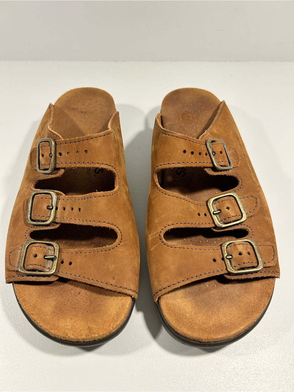 SAS Tripad Comfort Leather Nubuck Triple Buckle Slide Sandals Womens 7N